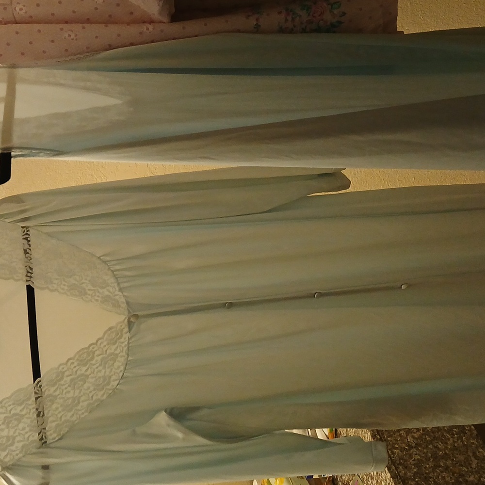 Vintage Penoir Set Robe Gown Sz Small Light Blue Lace Ribbon Trim